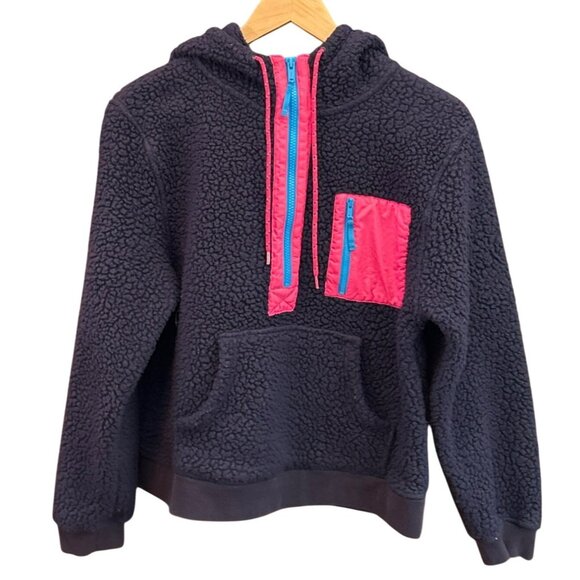 J Crew Women's Blue Pink Vintage Fleece Hoodie Medium Preppy Pullover Zip - Picture 1 of 5